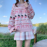 lasamu Whipped Cream and Strawberries Bunny Fairycore Cottagecore Princesscore Sweater Top