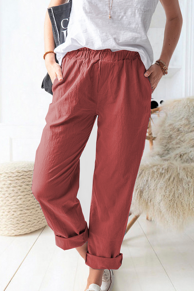 Casual Solid Basic Straight Solid Color Bottoms(9 Colors)