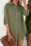 Casual Solid Buckle Turndown Collar Shirt Dress (6 Colors)