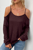 Casual Solid Hollowed Out Draw String O Neck Tops(6 Colors)