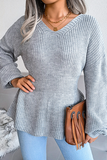 Casual Solid Patchwork Flounce V Neck Sweaters(3 Colors)