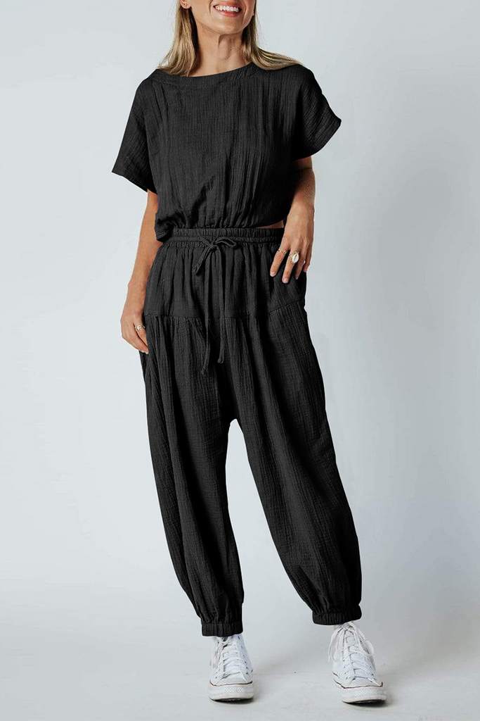 Casual Solid Patchwork O Neck Harlan Jumpsuits(4 Colors)