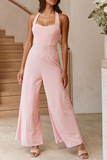 Casual Solid Patchwork Halter Loose Jumpsuits(3 colors)