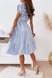 Casual Print Split Joint O Neck Waist Skirt Dresses(3 colors)