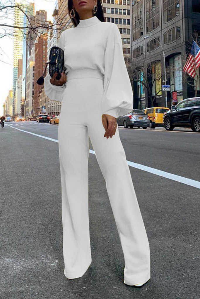 Casual Solid Patchwork Half A Turtleneck Straight Jumpsuits(3 colors)