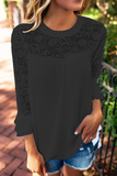 Casual Solid Lace O Neck Tops