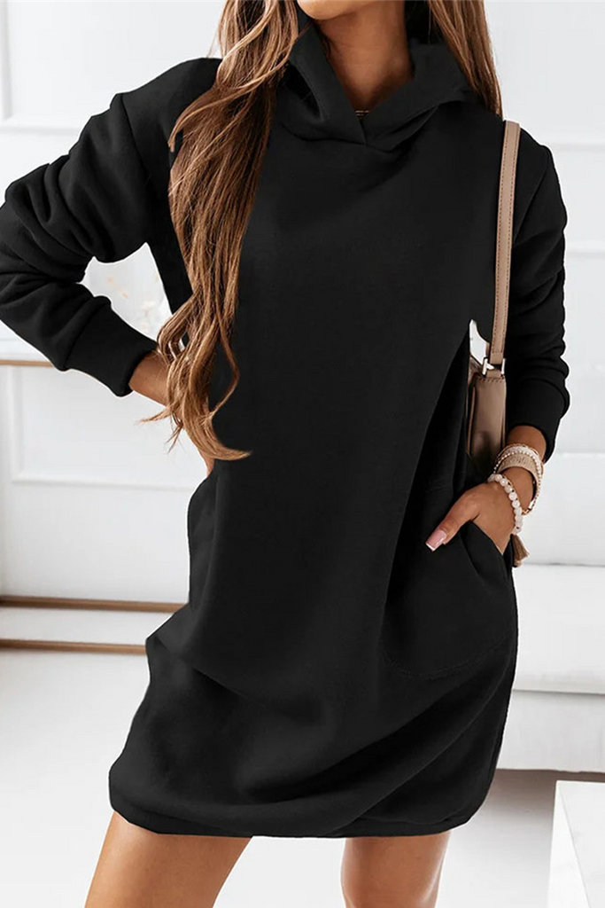 Casual Solid Patchwork Hooded Collar Straight Dresses(3 colors)