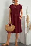 Casual Solid Patchwork O Neck A Line Short Sleeve Dress(11 Colors)