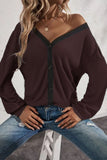 Casual Solid Patchwork Buttons V Neck T-Shirts(7 Colors)