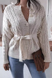 Casual Solid Hollowed Out Buckle With Belt Cardigan Collar Tops