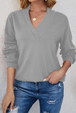 Casual Solid Color V Neck Long Sleeve Tops(3 Colors)