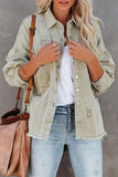Casual Ripped Buckle Long Sleeve Loose Denim Jacket(4 Colors)