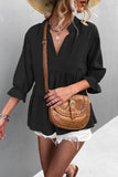 Casual Solid Flounce Fold V Neck Tops(5 Colors)