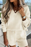 Casual Solid Frenulum Turndown Collar Long Sleeve Two Pieces(4 Colors)