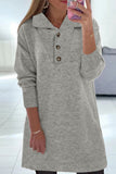 Casual Solid Buttons Turndown Collar Princess Dresses(4 Colors)