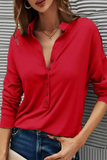 Casual Solid Buttons Solid Color Turndown Collar T-Shirts(9 Colors)