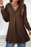 Casual Simplicity Solid Draw String Buttons Hooded Collar Tops(6 Colors)