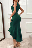 Casual Solid Flounce Asymmetrical V Neck Evening Dress Dresses(3 Colors)