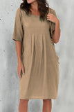 Casual Solid Fold O Neck Short Sleeve Dress Dresses