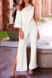Casual Solid Asymmetrical Oblique Collar Loose Jumpsuits