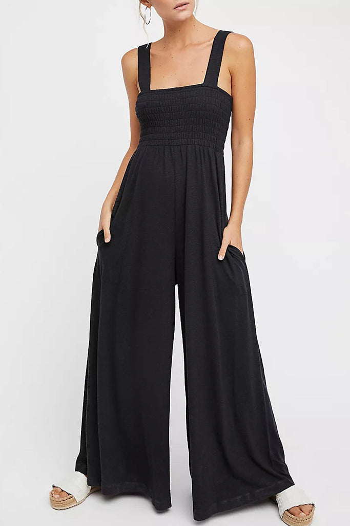 Casual Simplicity Solid Pocket Loose Jumpsuits