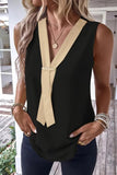 Casual Simplicity Solid Patchwork V Neck Tops