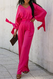 Casual Simplicity Solid With Bow V Neck Loose Jumpsuits(5 Colors)