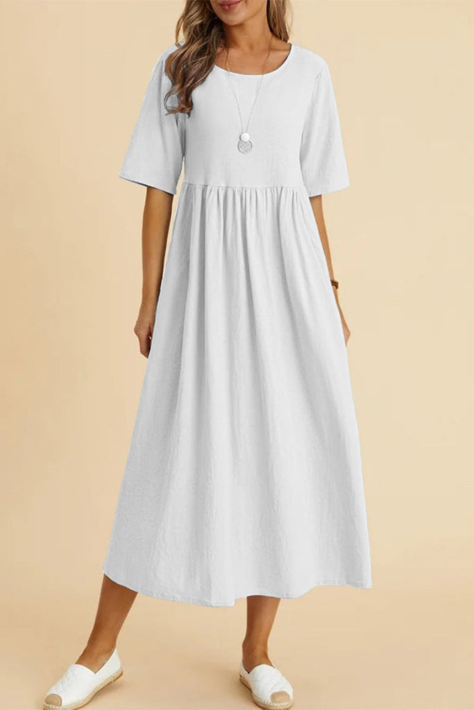 Casual Solid Fold O Neck Short Sleeve Dress