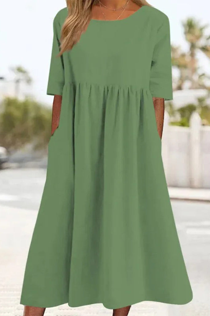 Casual Simplicity Solid Pocket O Neck A Line Dresses(7 Colors)