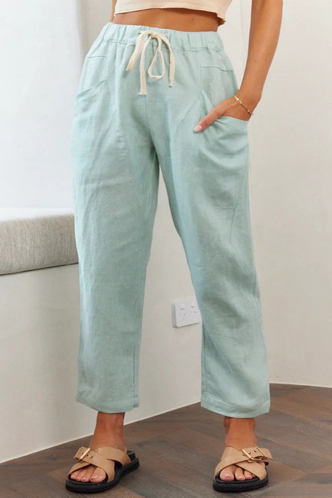 Casual Simplicity Solid Pocket Frenulum Loose High Waist Straight Solid Color Bottoms(5 Colors)