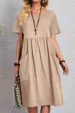 Casual Simplicity Solid Pocket O Neck Short Sleeve Dress Dresses(4 Colors)
