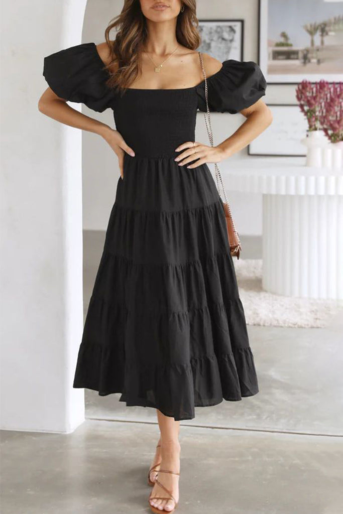 Casual Simplicity Solid Backless Off the Shoulder A Line Dresses