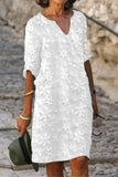Casual Simplicity Solid Patchwork V Neck Short Sleeve Dress Dresses(5 Colors)
