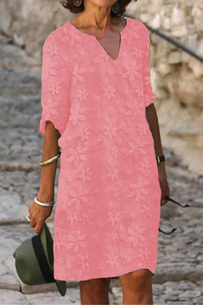 Casual Simplicity Solid Patchwork V Neck Short Sleeve Dress Dresses(5 Colors)