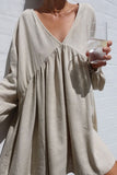 Casual Simplicity Solid Patchwork V Neck Long Sleeve Dresses