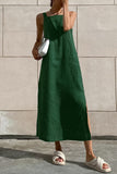 Casual Simplicity Solid Slit Square Collar Sling Dress Dresses