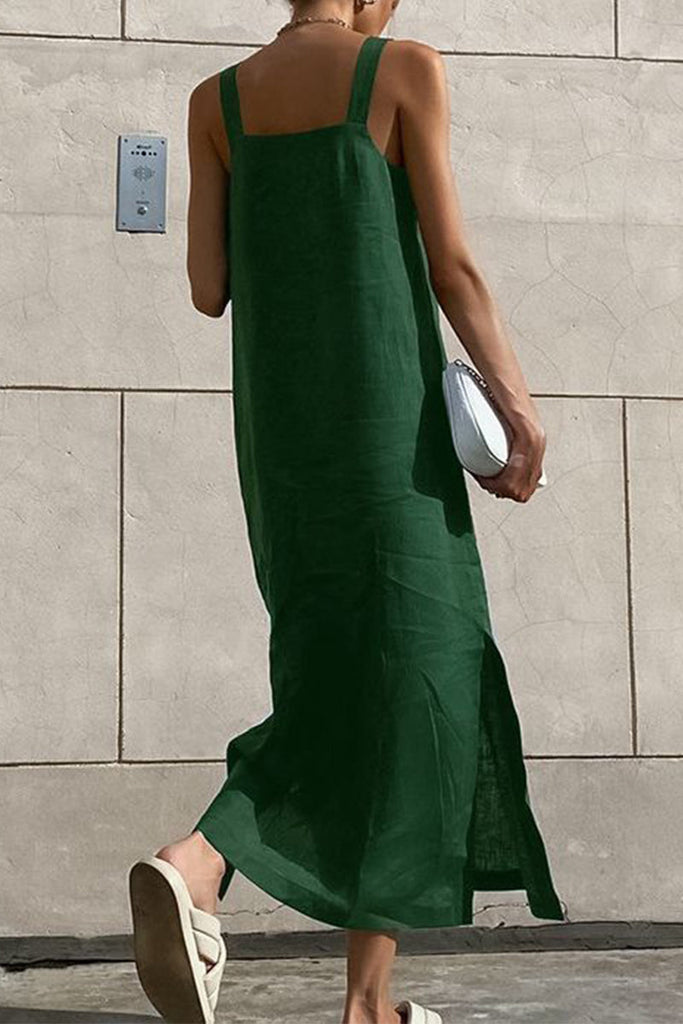 Casual Simplicity Solid Slit Square Collar Sling Dress Dresses