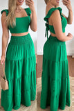 Casual Solid Backless Square Collar Sleeveless Two Pieces