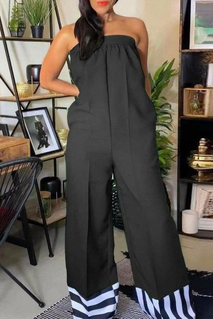 Casual Solid Patchwork Backless Strapless Regular Jumpsuits