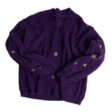 Lasamu Stars Embroidered Retro Knitted Purple Sweater