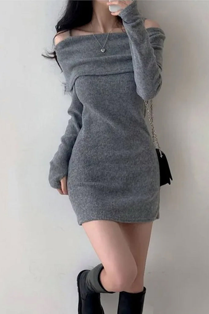 Lasamu Sexy Slim Off Shoulder Knitted Dress