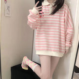 Lasamu Cute Cartoon Printed Pink Striped Sweatshirt