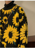 Lasamu Loose O-Neck Sunflower Pattern Warm Sweater