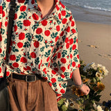 Lasamu Short Sleeve Roses Pattern Blouse Shirt