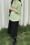 Lasamu Short Sleeve Green Plaid Colors Blouse Shirt