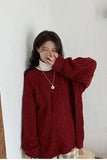 Lasamu O-Neck Retro Knitted Red Colors Sweater