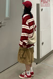 Lasamu Loose Casual Red Striped O-Neck Sweater