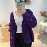 Lasamu Stars Embroidered Retro Knitted Purple Sweater