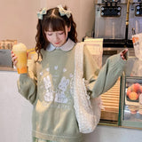 Lasamu Cute Rabbit Pattern Green Knitted Sweater