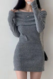 Lasamu Sexy Slim Off Shoulder Knitted Dress